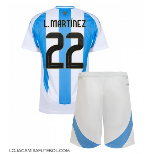 Camisa de Futebol Argentina Lautaro Martinez #22 Equipamento Principal Infantil Copa America 2024 Manga Curta (+ Calças curtas)